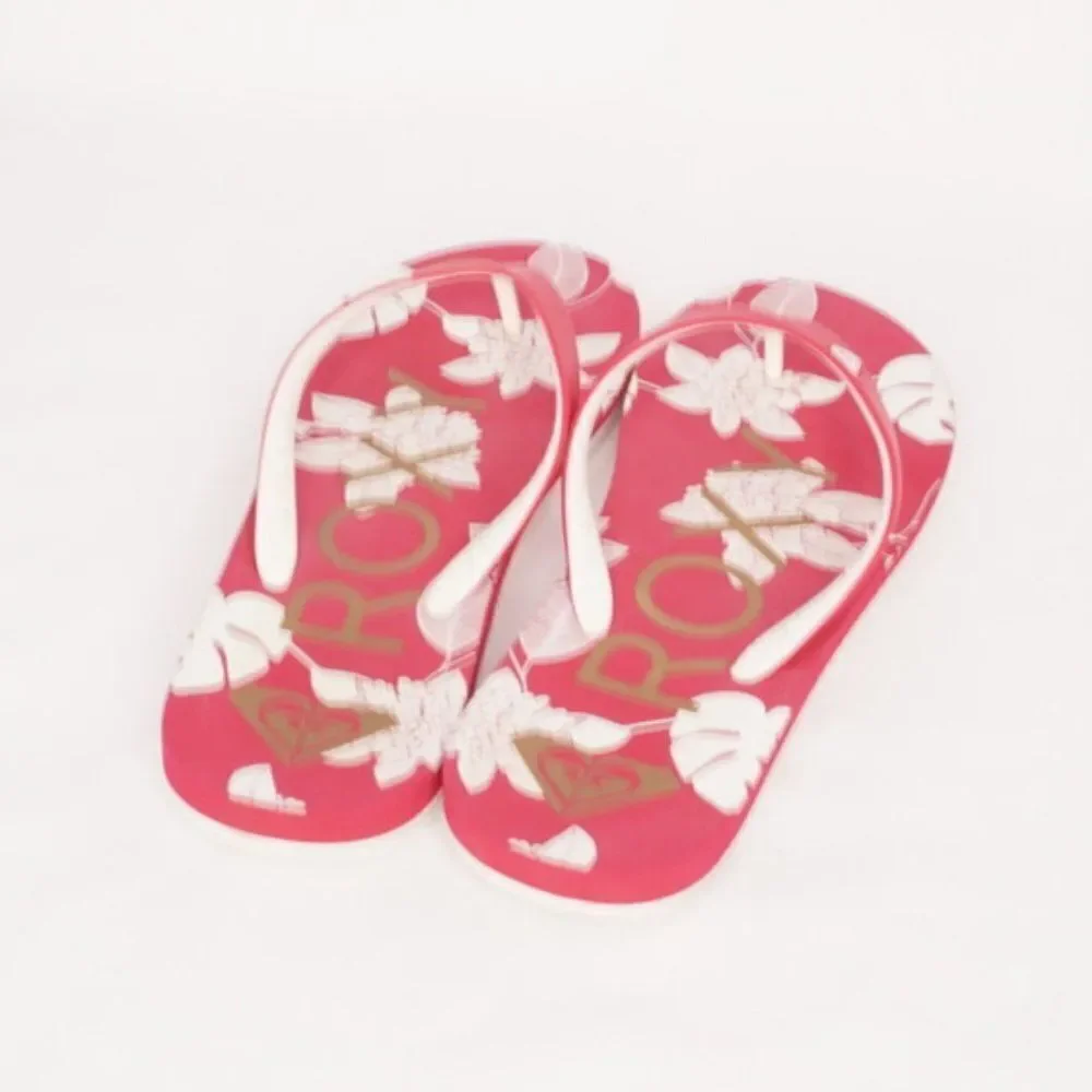 Roxy Red & White Hawaiian Floral Print Flip Flops - Picture 5 of 6
